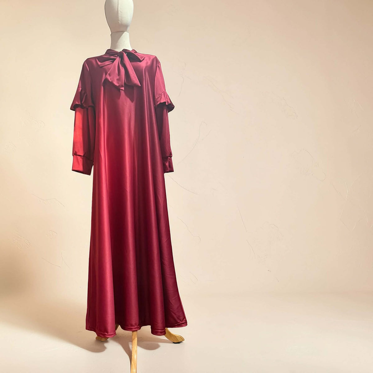 BURQANA Zahra Ribbon A-line Flounce Muslim Long Dress Abaya Fit Up To Large