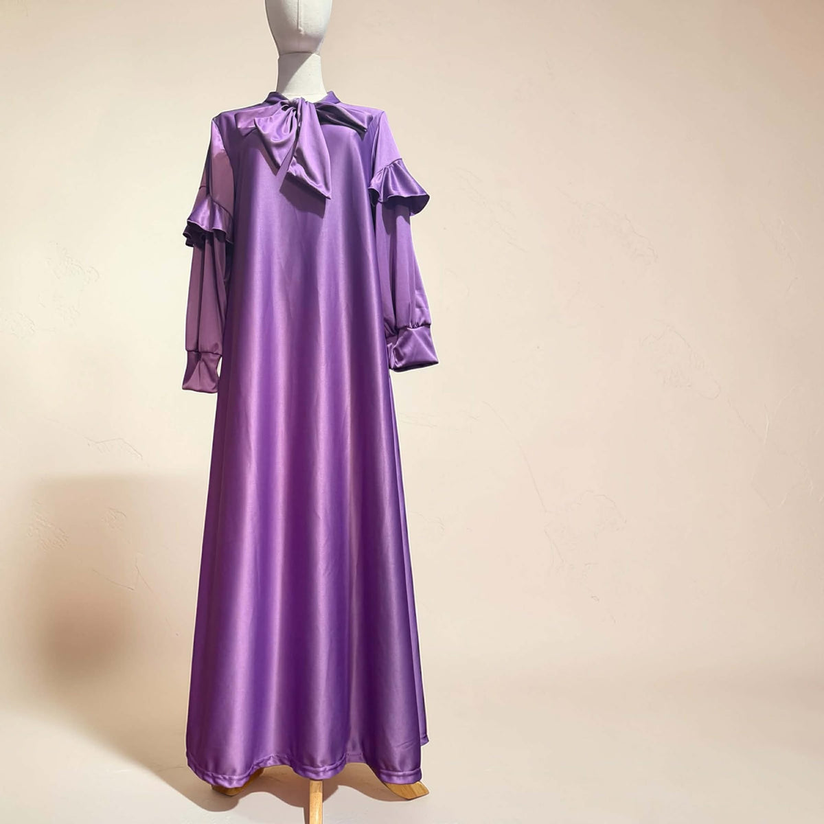 BURQANA Zahra Ribbon A-line Flounce Muslim Long Dress Abaya Fit Up To Large