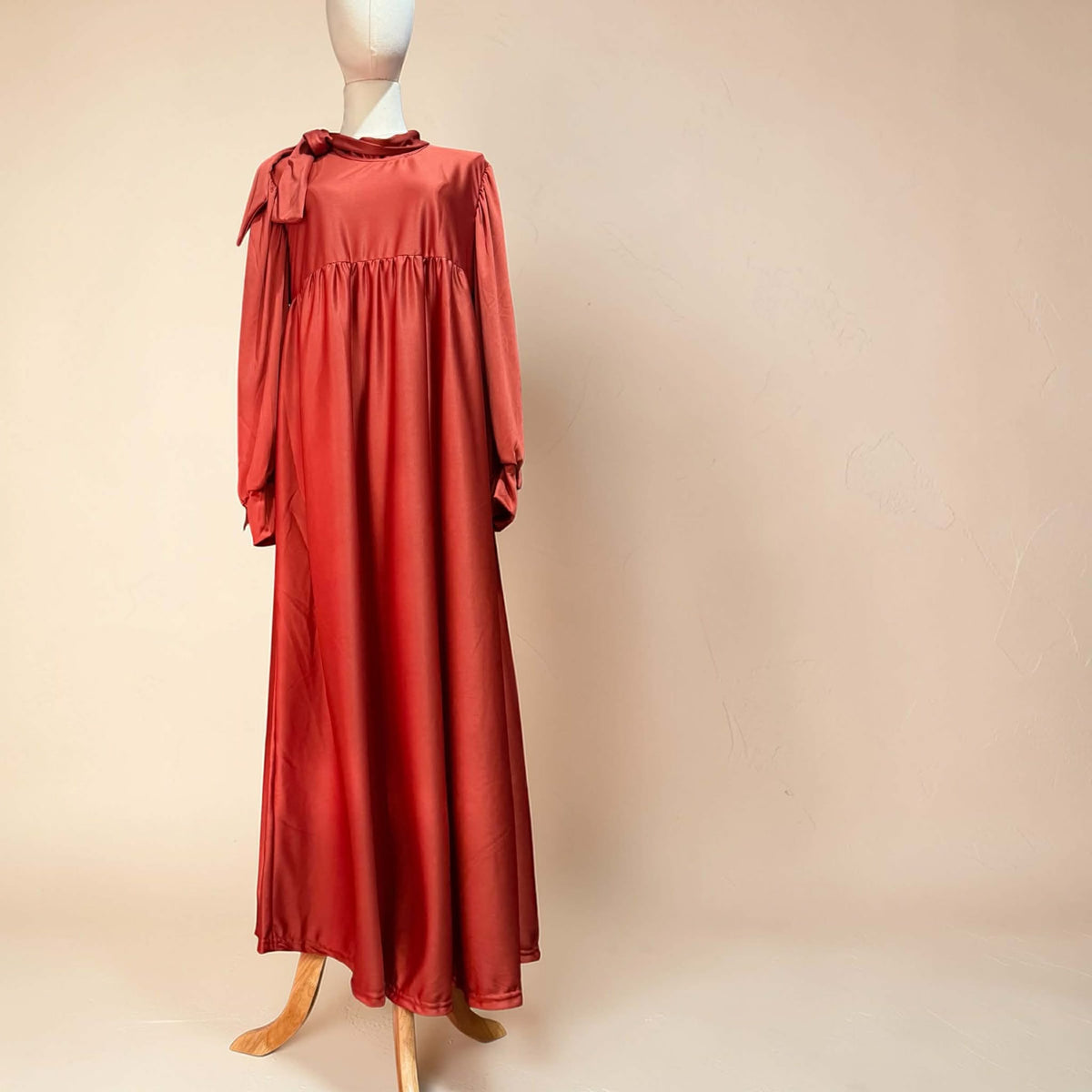 Burqana Haala Muslim Dress for Women Large | Quiana Modest Long Dress with Shirred Shoulder Ribbon