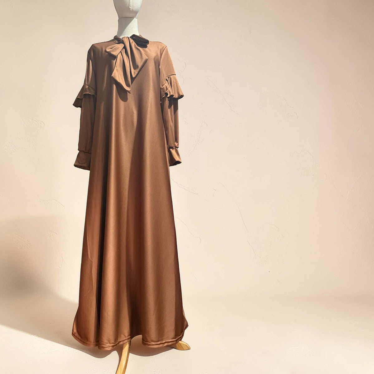 BURQANA Zahra Ribbon A-line Flounce Muslim Long Dress Abaya Fit Up To Large