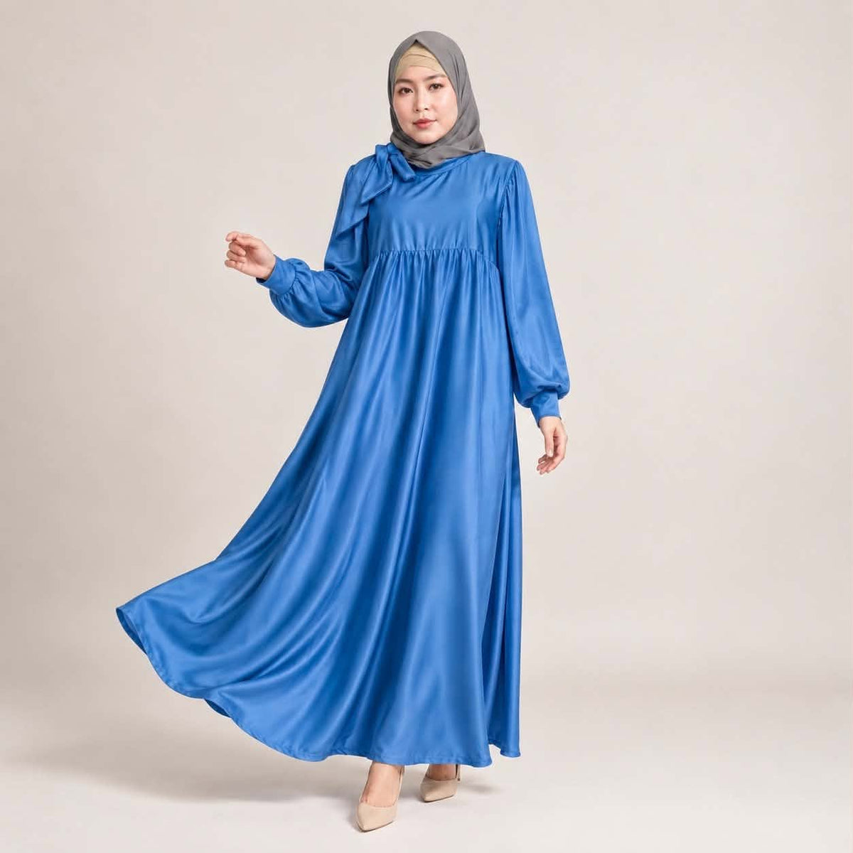Burqana Haala Muslim Dress for Women Large | Quiana Modest Long Dress with Shirred Shoulder Ribbon