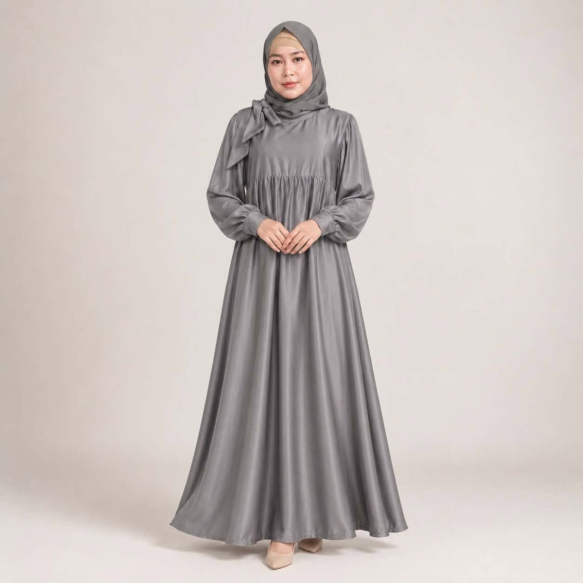 Burqana Haala Muslim Dress for Women Large | Quiana Modest Long Dress with Shirred Shoulder Ribbon